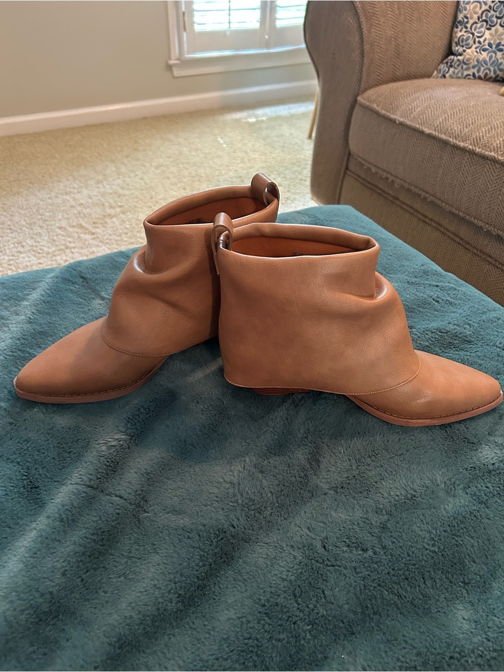 Zodiac Tan Fold-Over Leather Ankle Booties